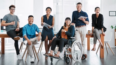 A group of people smiling