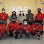 (Rear row, from L to R: Jeanne Dela-Paz, Shell V-Power Brand Manager; Arvin Obmerga, Head of Mobility Marketing of Pilipinas Shell; Remmel Malit, DOE Science Research Specialist II; Armina David, DOE Science Research II; Jeff Labastida, Driver Experience Associate of Angkas; and Paulo Gavino, Advocacy Manager from Pilipinas Shell.) Angkas Riders pose in their Shell-branded jackets with representatives from the Department of Energy, Pilipinas Shell, and Angkas.