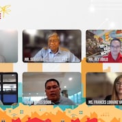 The panel of Judges during the Shell LiveWIRE 2021. Upper row, from L:  Amarit Charoenphan, Chief Transformation Officer of Enserv Holding; Sebastian Quiniones, PSFI Executive Director; Reynaldo P. Abilo, Vice President-Finance, Treasurer, and Chief Risk Officer of Pilipinas Shell Petroleum Corporation. Lower row, from L:  Engr. Edward Paul Apigo, Senior Science Research Specialist of DOST-PCIEERD; Henry Sison, founder of Shell LiveWIRE 2021’s winning team, Agro-DigitalPH; and Frances Loraine Valdez, DICT Division Chief of ICT Eco-System Development.