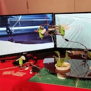 Team Agribon’s agricultural drone on display. The drone is built with AI vision technology developed by the team, that can precisely target only the areas that need to be sprayed with water or chemicals.