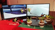 Team Agribon’s agricultural drone on display. The drone is built with AI vision technology developed by the team, that can precisely target only the areas that need to be sprayed with water or chemicals.