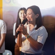 Jackie Famorca, Vice President of Shell Lubricants Philippines, pays tribute to truck drivers and mechanics at the kick-off event of Shell Rimula’s Garahe ng Galing in Don Bosco Makati.