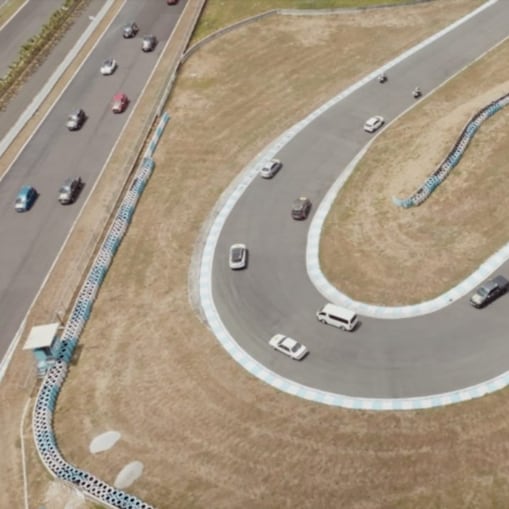 This is what a 110-vehicle caravan looks like as it snakes its way through the Clark Speedway.