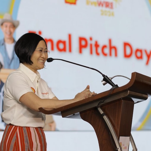 Empowering Filipino Startups: Lorelie Quiambao-Osial, President and Chief Executive Officer of Shell Pilipinas Corporation, highlights the company's commitment to supporting innovative Filipino startups at Shell LiveWIRE 2024, reinforcing their mission to drive sustainable development and clean energy solutions.
