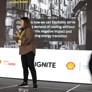 Pioneering Sustainable Building Solutions: Ms. Eva Lisa Adoremos from GAIA Builders and Trading Corporation shares her innovative passive cooling building technology at Shell LiveWIRE 2024, aimed at reducing energy consumption and promoting eco-friendly construction practices.