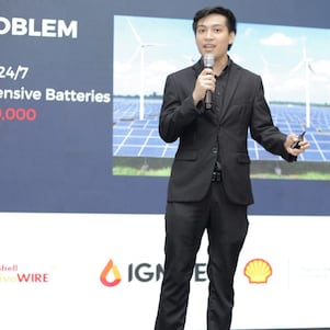 Showcasing Renewable Energy Innovation: Mr. Patrick Roland De Guzman of SALTRIC presents his groundbreaking hydroelectric turbine technology at Shell LiveWIRE 2024, aimed at harnessing energy from ocean tides and river streams to contribute to the country’s clean energy transition.