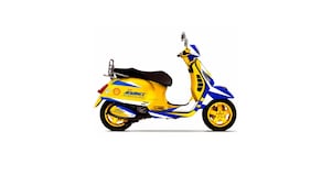 Brightly coloured scooter vehicle with Shell logo