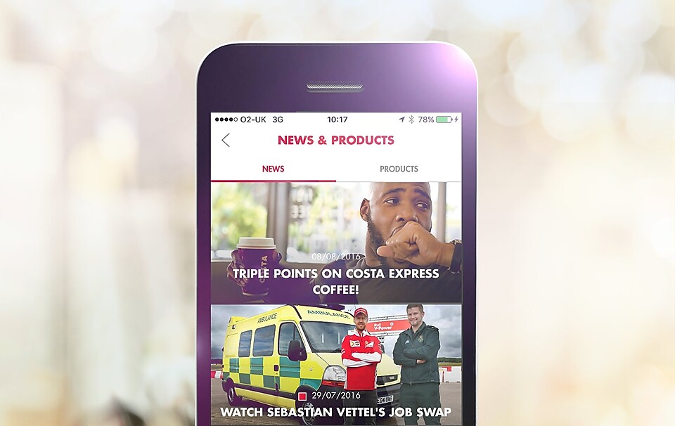 screenshot of news and products homescreen