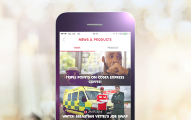 screenshot of news and products homescreen